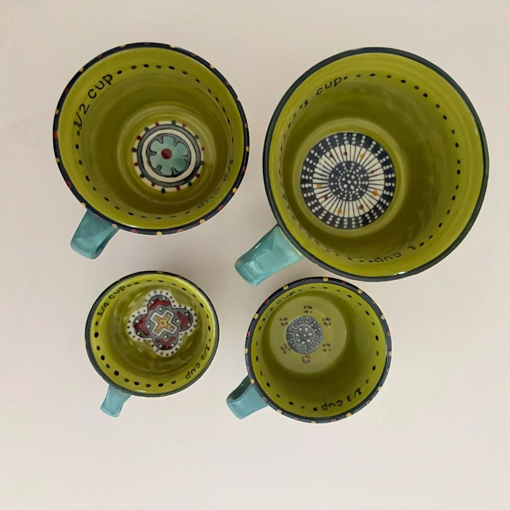 ANTHROPOLOGIE Austin Flora Measuring Cups Ceramic Handled Colorful Set of 4